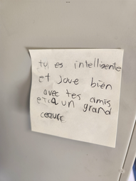 A message from a grade 6 student to a fellow classmate.